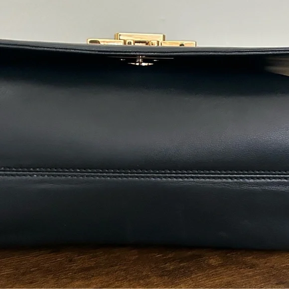 Authentic Salvatore Ferragamo Studio Box Navy Leather Gold Gancio Med EUC - Picture 14 of 15